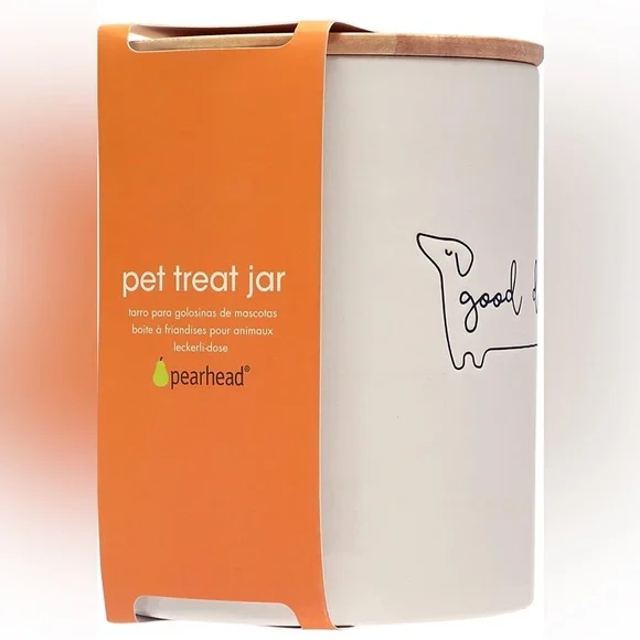 Pearhead Good Dog Treat Jar, Ceramic and Wood Pet Treat Canister - Picture 3 of 7